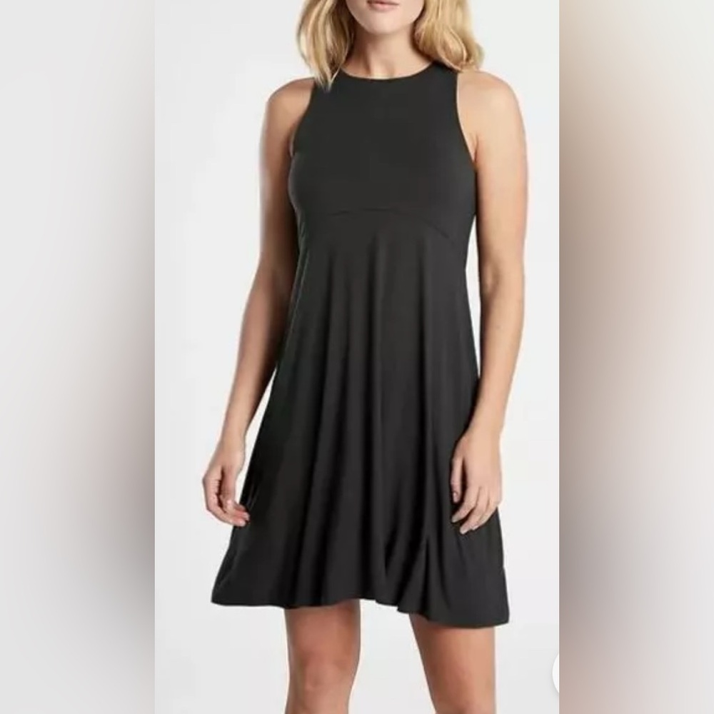 Athleta Women's Santorini Thera High Neck Tank Dress Black Size XS Stretch Soft
